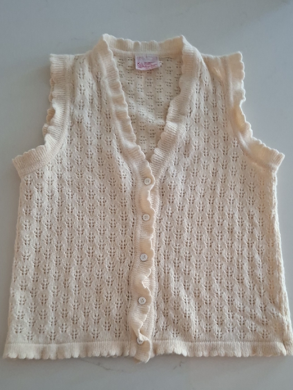 Vintage Evan Picone Cream Lambswool & Angora Pointelle Sweater Vest (Size S)